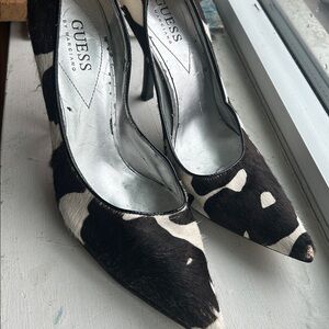 GUESS Pony Hair Cow Print Stiletto heels | 7M | Statement Animal Print Pumps